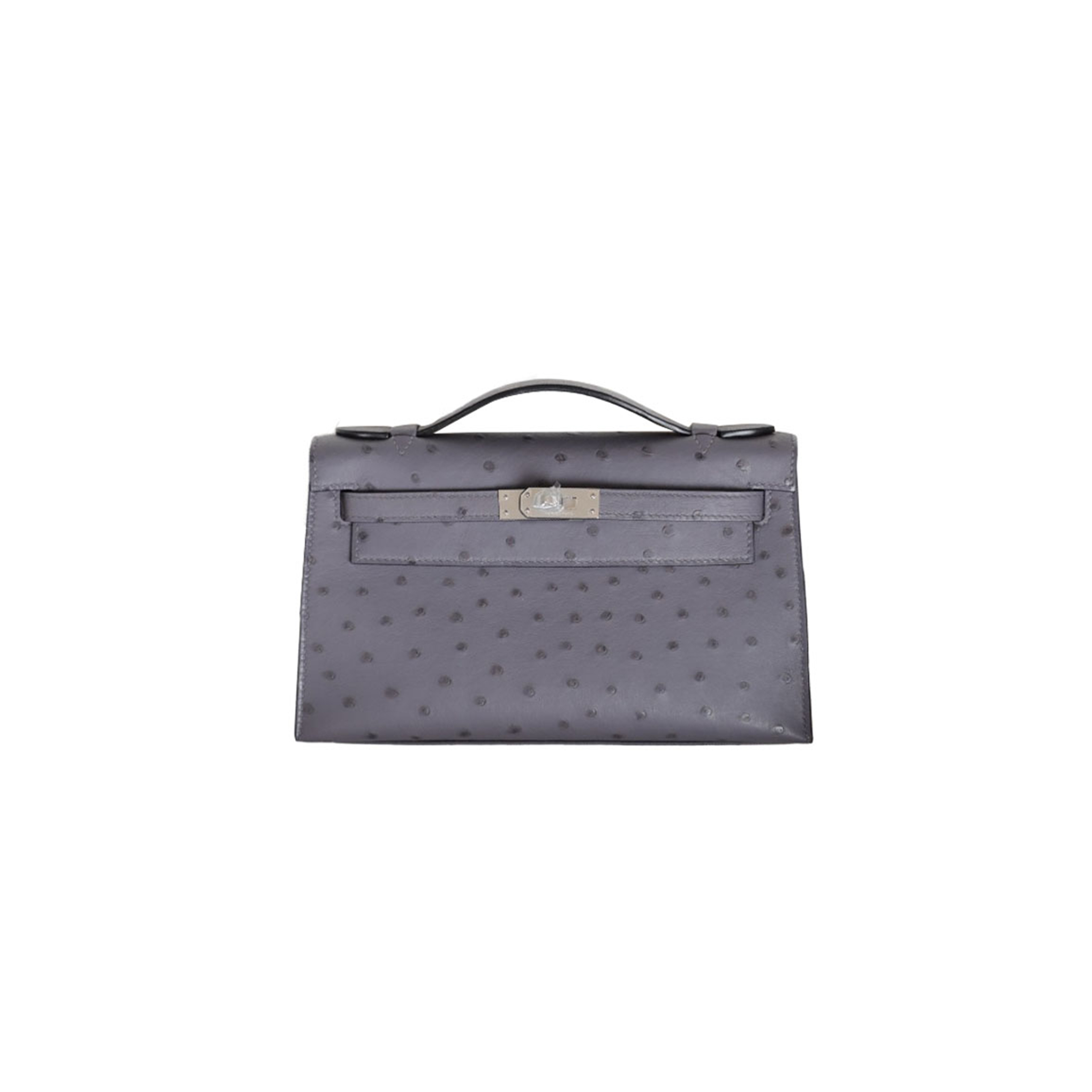 H**mes master agategris ostrich kelly pochette with phw (22*14*7cm)